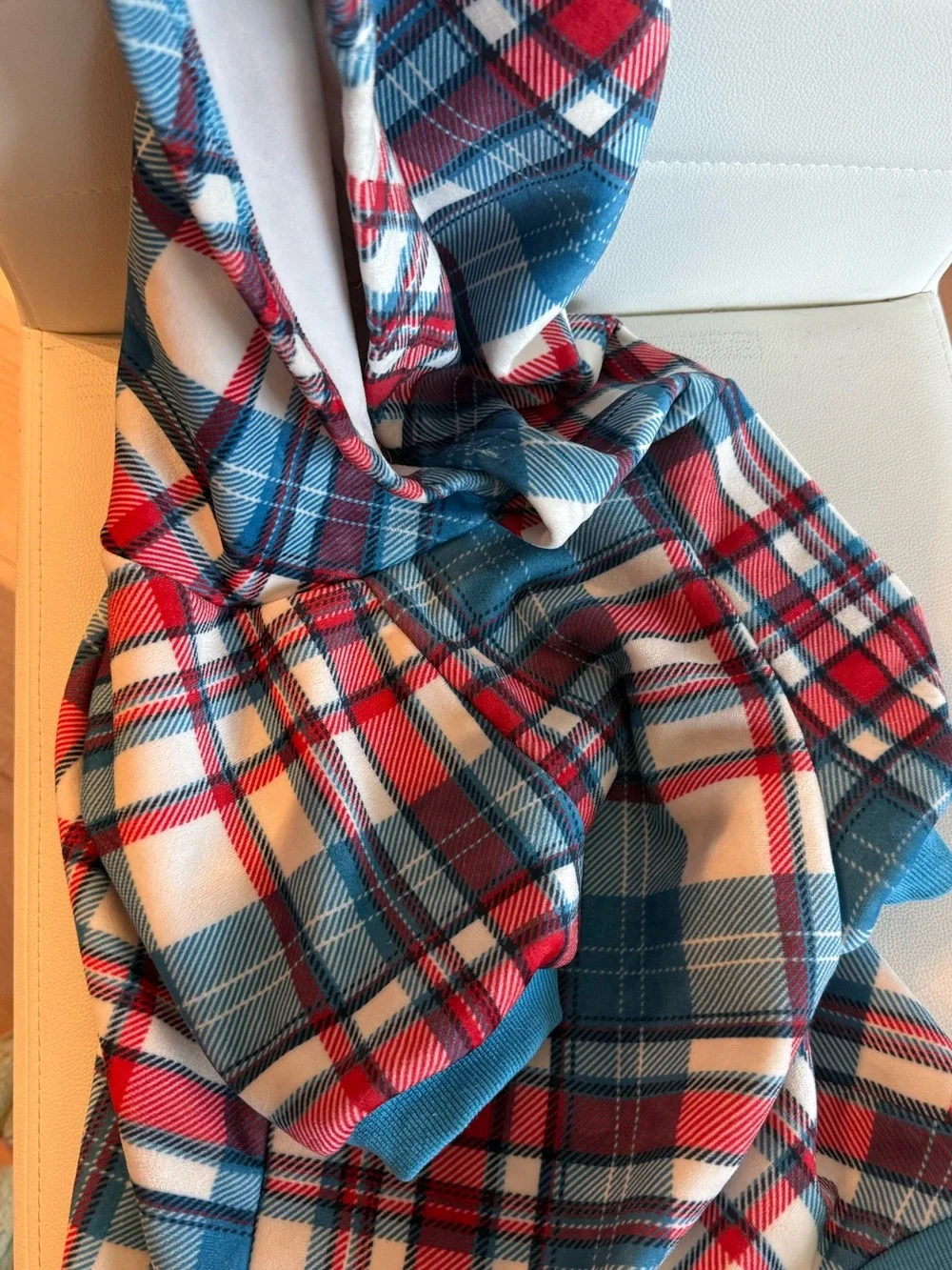Spark Park Plaid Fleece Dog Hoodie in Blue & Red